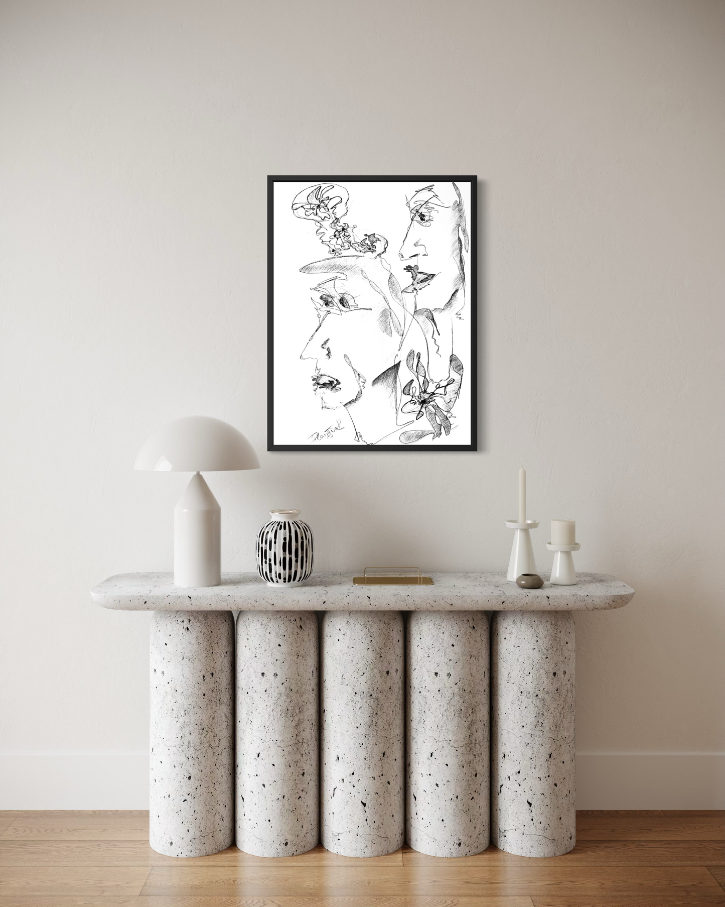 Original abstract works on paper featuring intuitive mark-making and layered monochrome composition.
