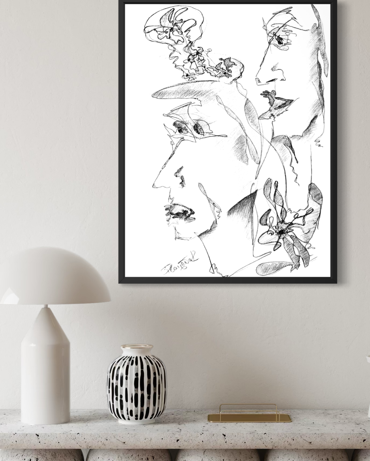 Black and white contemporary drawing designed for modern and luxury interiors.
