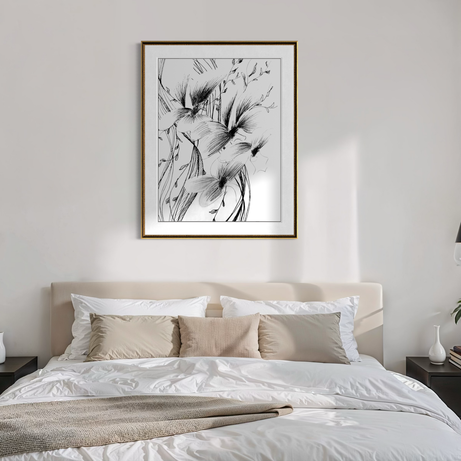Minimalist abstract artwork created with bold gestural lines and dynamic monochrome textures.