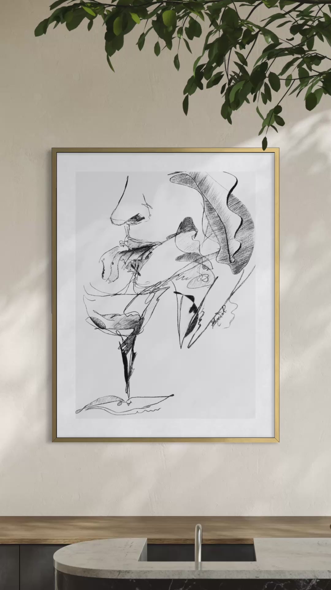 Original contemporary drawing combining organic forms, gesture and expressive abstraction.

